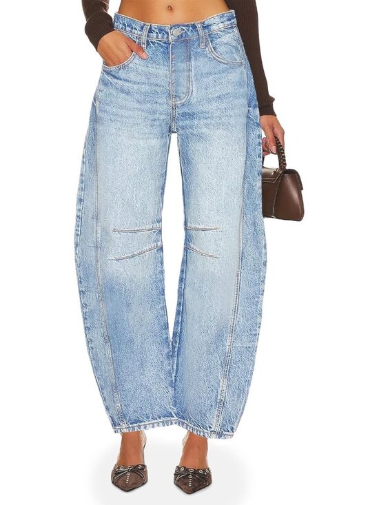 Women's Baggy Boyfriend Jeans Vintage Wide Leg Mid Rise Barrel Denim Ankle Pants - Picture 2 of 5